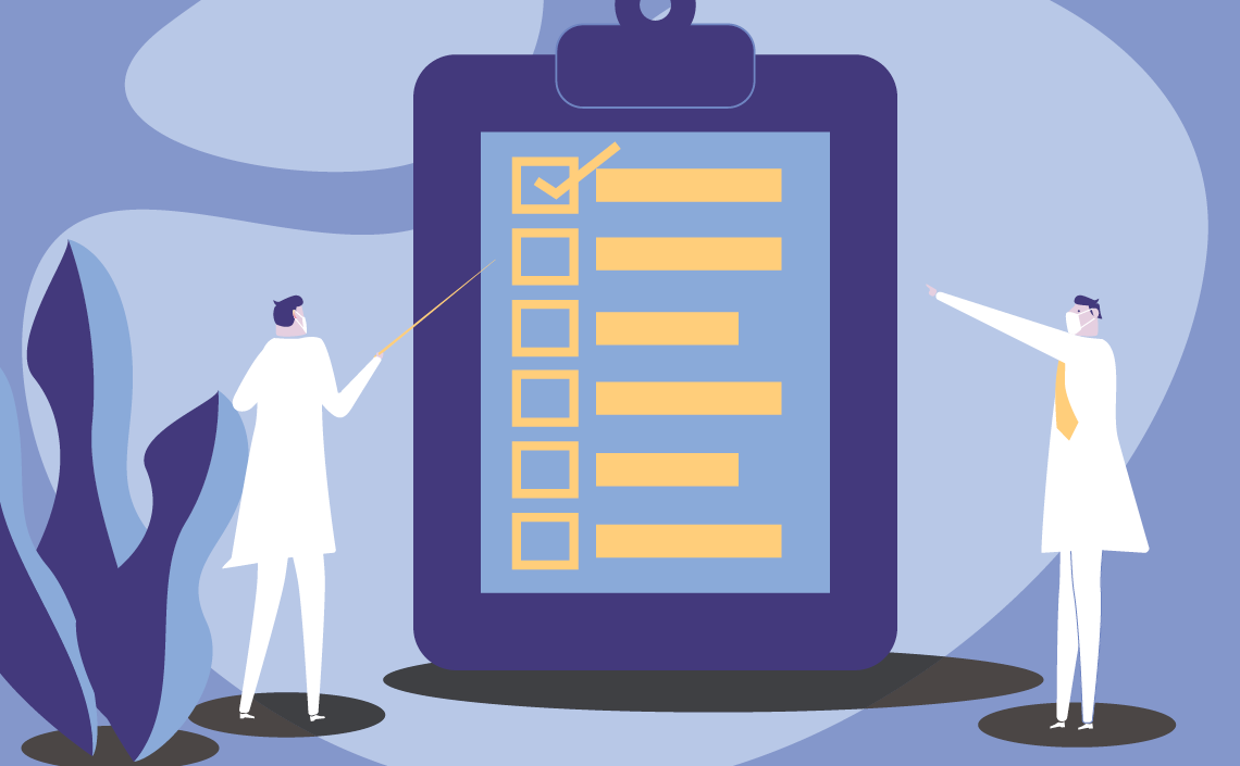 Illustration of a person with a pointer looking over a checklist